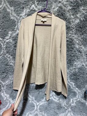 LOFT Cream Open-Front Lightweight Cardigan